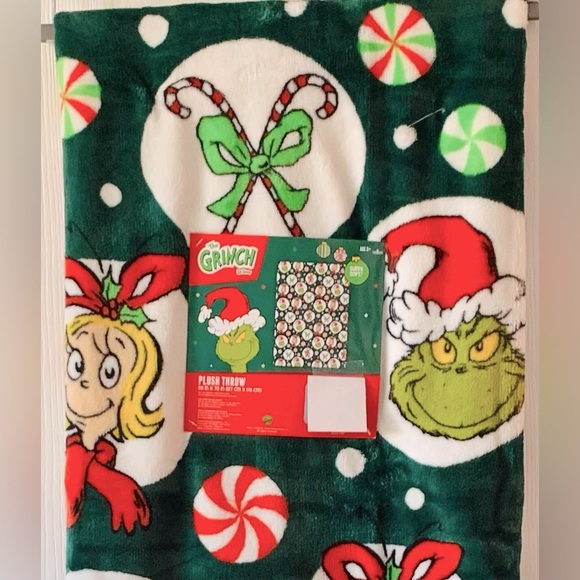 Dr Seuss The Grinch Christmas Holiday Circles Throw Blanket - Picture 3 of 6